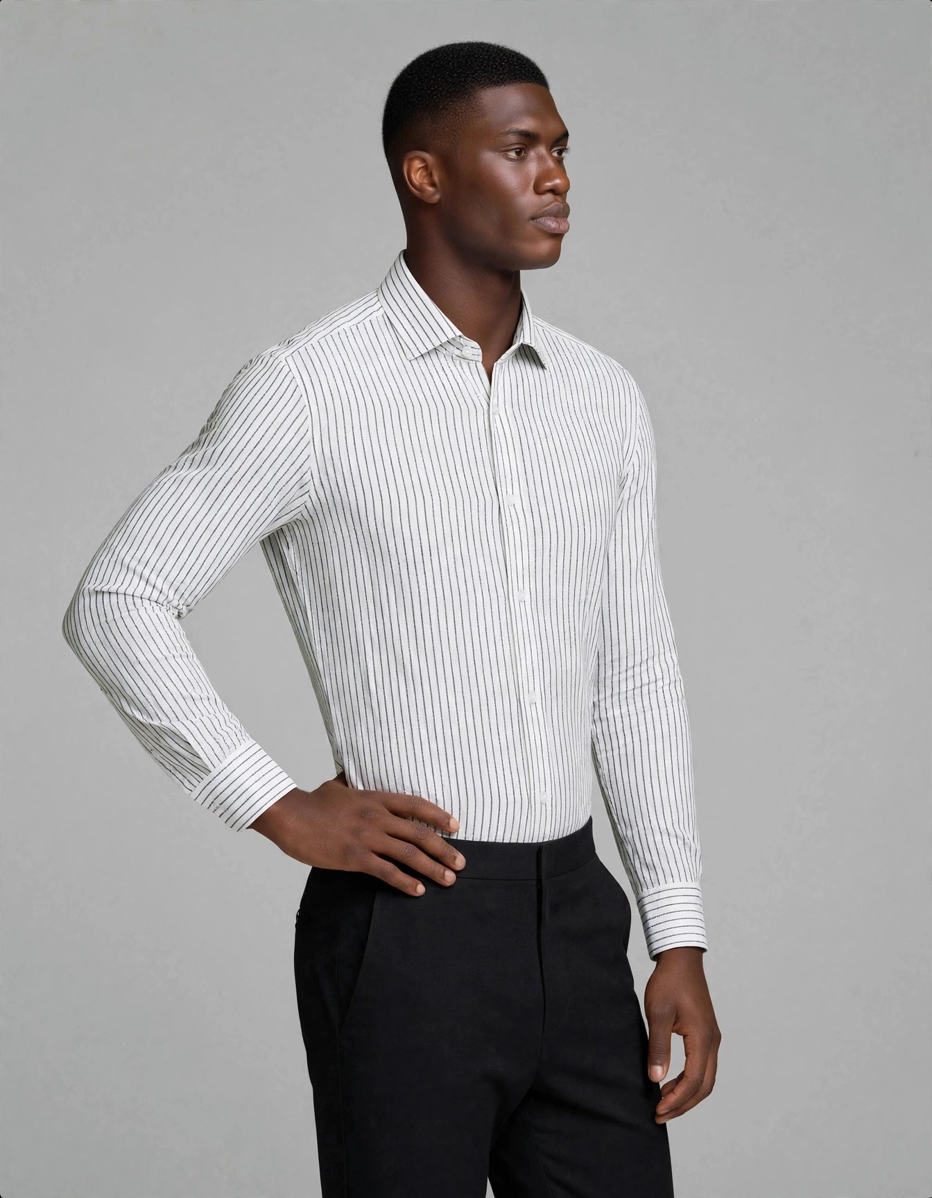 Bay Stripe Linen Shirt Black