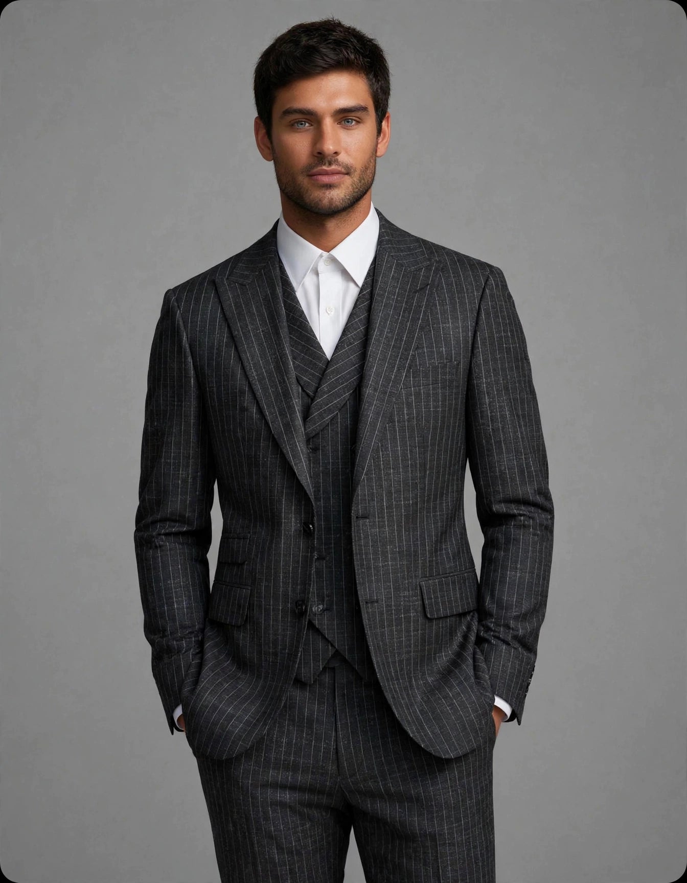 Glen 3 Piece Suit Set Pinstripe Black