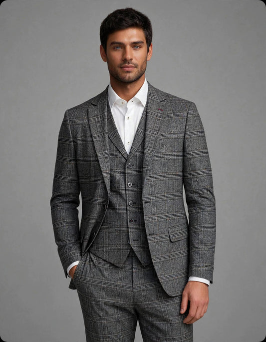 Gabriel 3 Piece Suit Set Brown Check