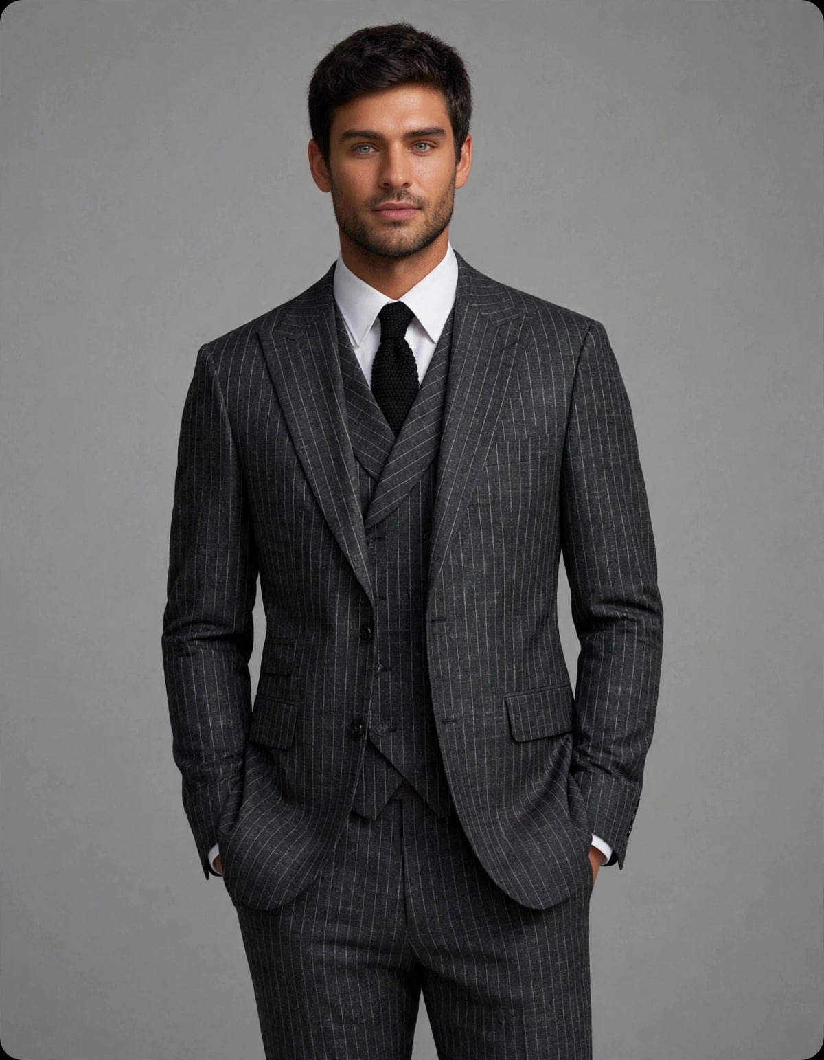 Glen 3 Piece Suit Set Pinstripe Black