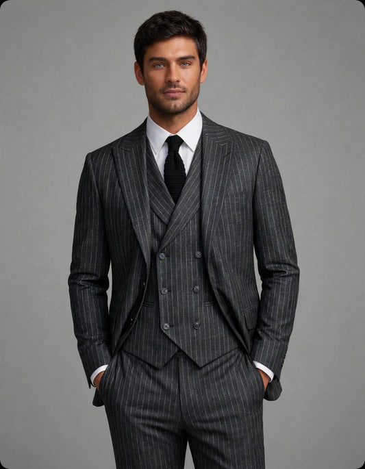 Glen 3 Piece Suit Set Pinstripe Black