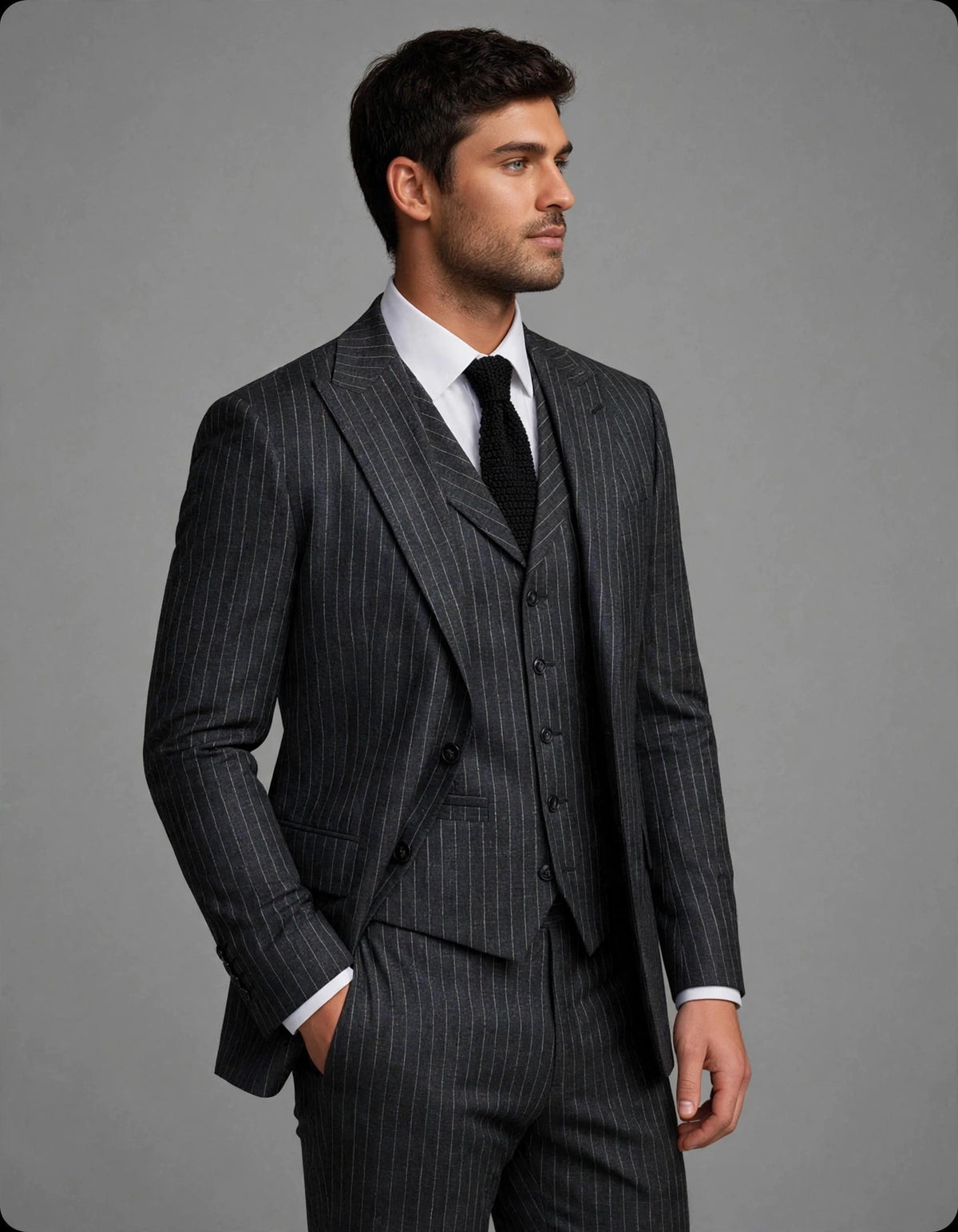 Glen 3 Piece Suit Set Pinstripe Black