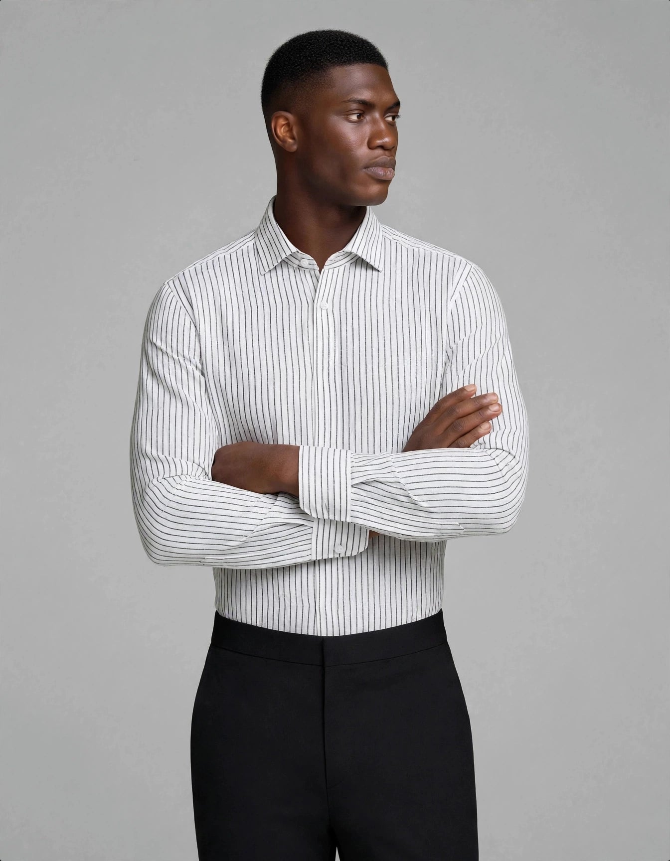 Bay Stripe Linen Shirt Black
