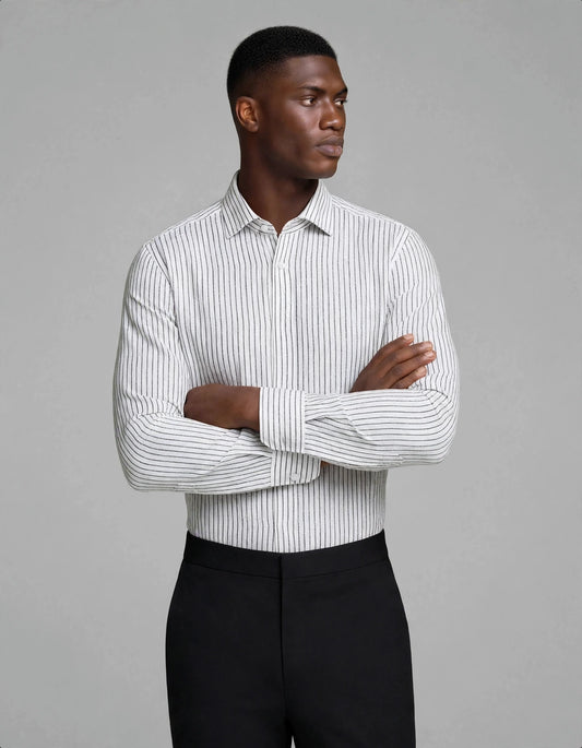 Bay Stripe Linen Shirt Black