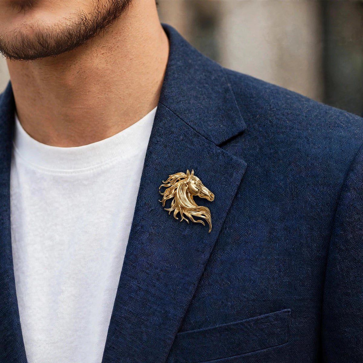 Horse Head Brooch Gold