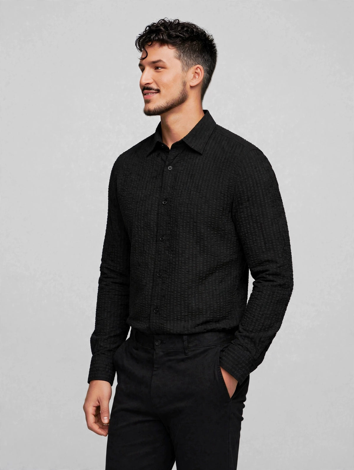 Stark Seersucker Shirt Black