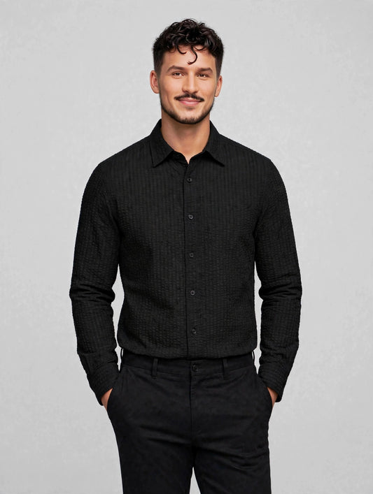 Stark Seersucker Shirt Black