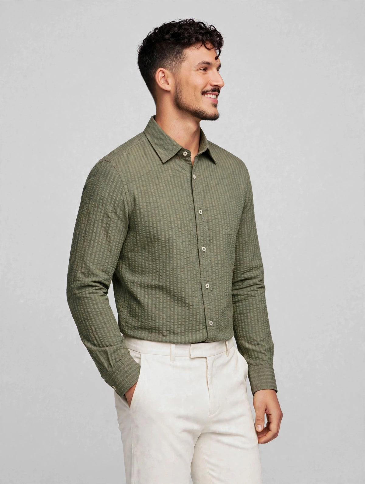 Stark Seersucker Shirt Olive