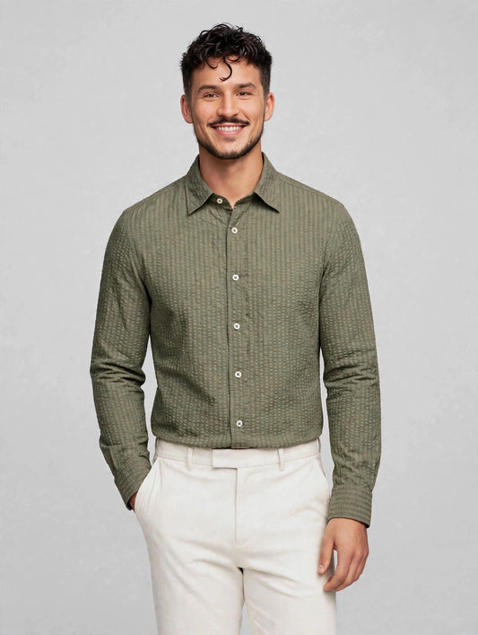 Stark Seersucker Shirt Olive