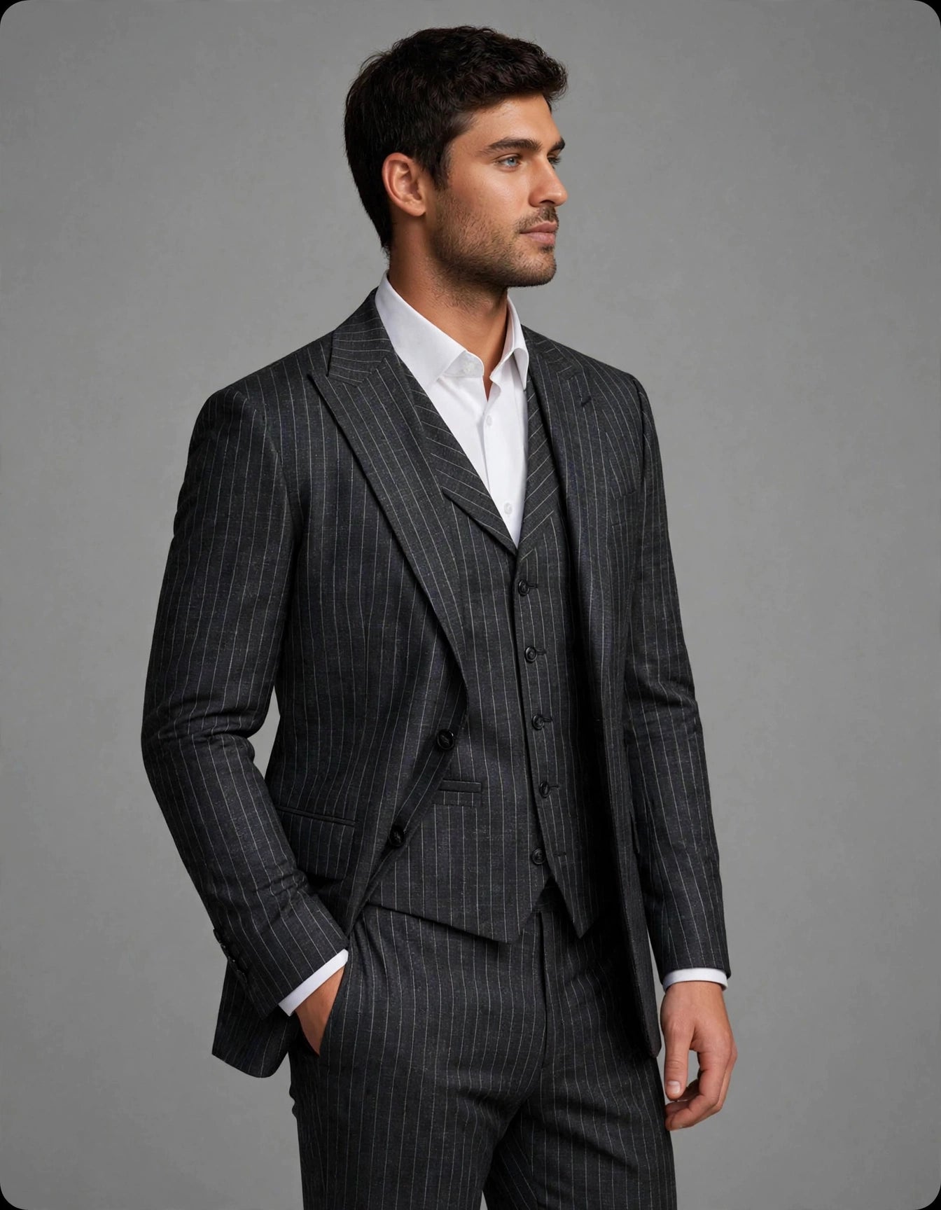 Glen 3 Piece Suit Set Pinstripe Black