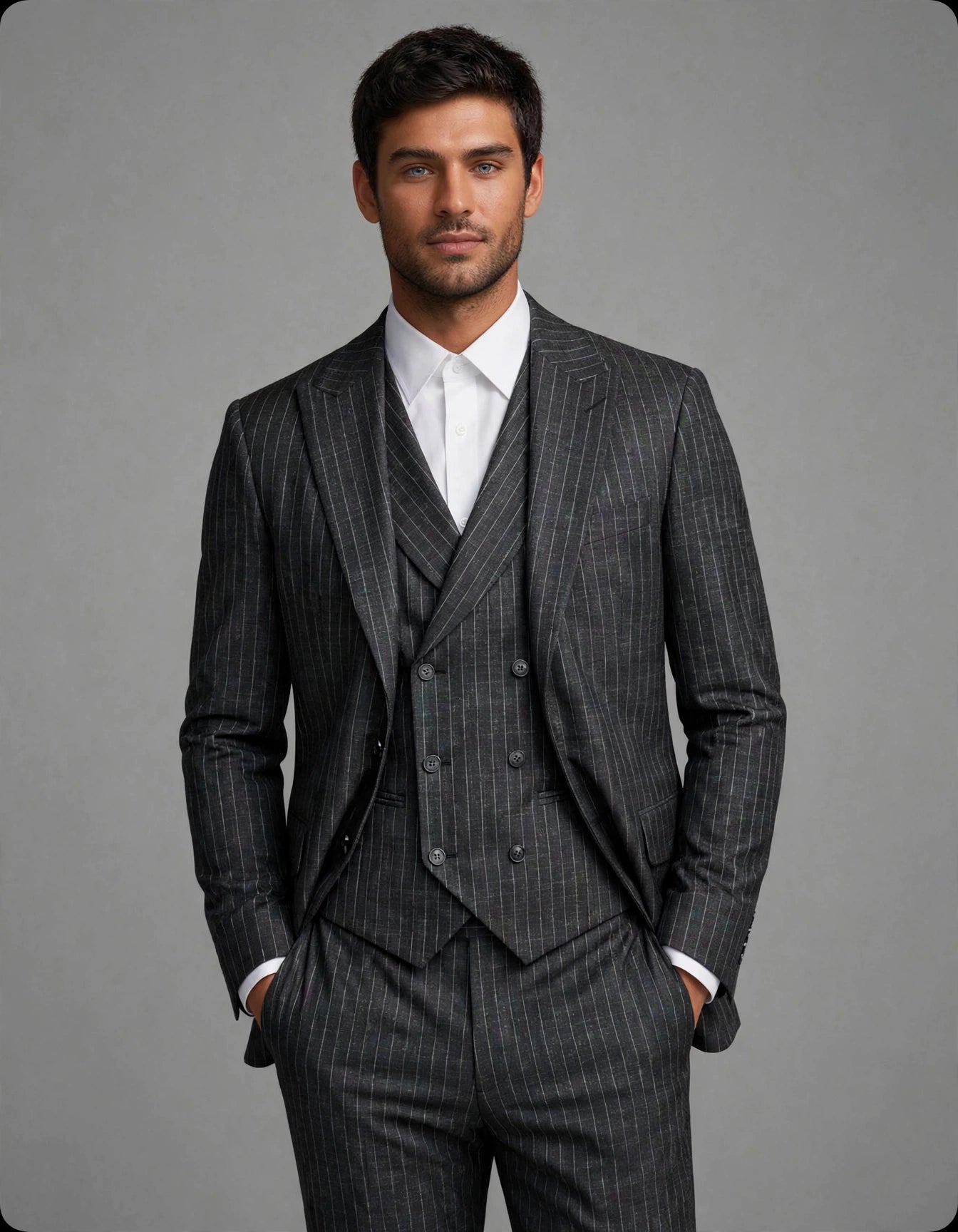 Glen 3 Piece Suit Set Pinstripe Black