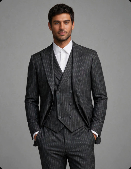 Glen 3 Piece Suit Set Pinstripe Black