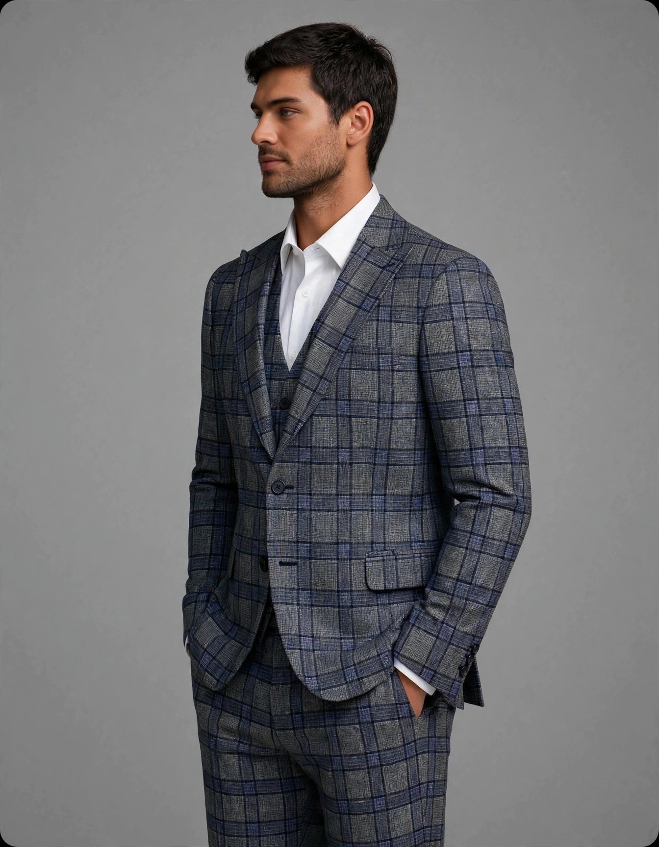 Gabriel 3 Piece Suit Set Navy Check