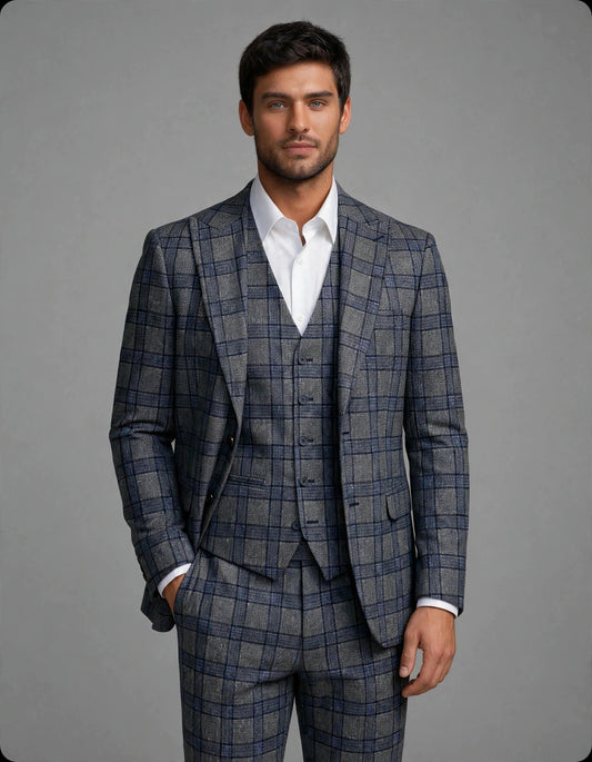 Gabriel 3 Piece Suit Set Navy Check