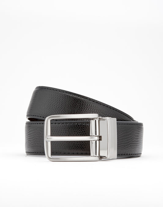 Leather Belt Black Animal - Reversible